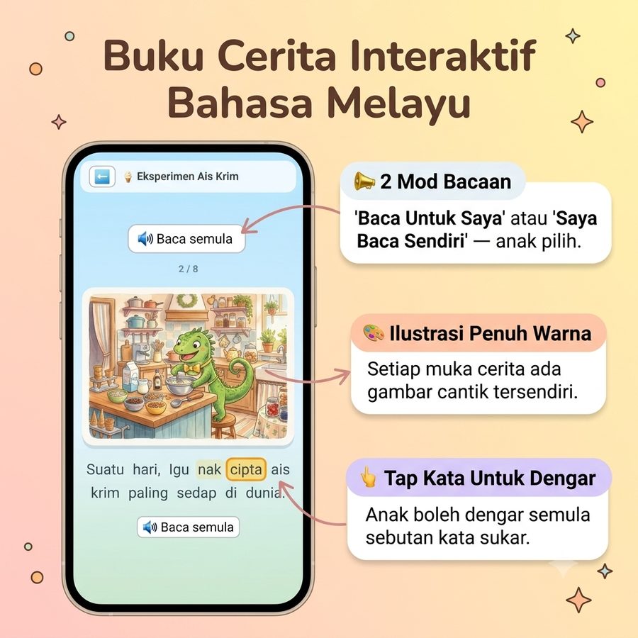 Gamjak Baca Cerita — buku cerita interaktif Bahasa Melayu