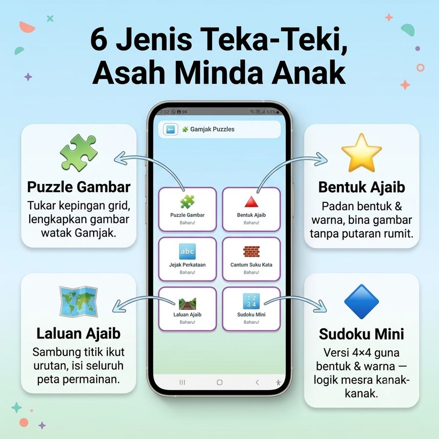 Gamjak Puzzles — 6 jenis teka-teki asah minda anak