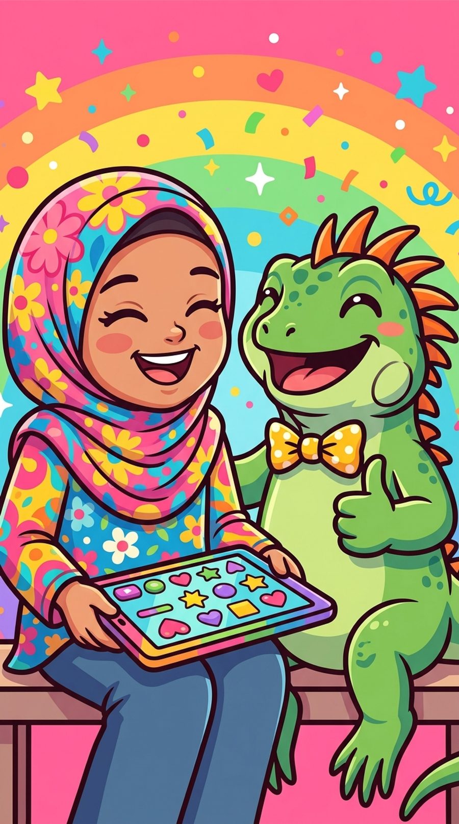Kanak-kanak gembira bermain Gamjak bersama Igu si iguana